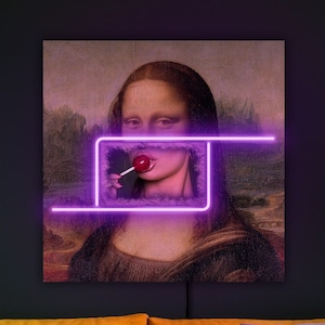 Mona Lisa Leuchtreklame, Renaissance Leuchtreklame, Portrait Neon, Mona Lisa Pop-Art Kunstwerk, Trendy Leuchtreklame, Mona Lisa Poster, Mona Lisa Dekor