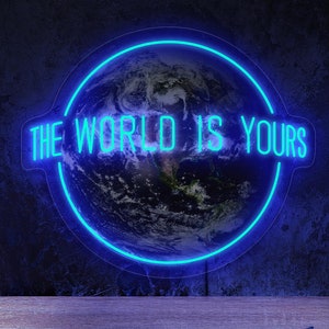 Letrero de neón El mundo es tuyo, Letrero de neón del mundo, Letrero LED El mundo es tuyo, Letrero de neón del globo, Decoración de pared con letrero de neón, Decoración El mundo es tuyo
