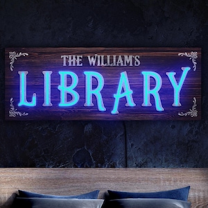 Personalized library neon sign, Custom library sign, Reading room neon sign, Book lover gift, Book room sign decor, Home library art decor