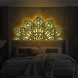 Mandala led wall art, Above bed decor boho, Mandala wall art large,Over the bed wall decor abstract,Above bed neon sign,Mandala panels light