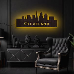 Cleveland skyline wall art, Cleveland led sign, Cleveland sign, Cleveland wall art, Cleveland wall decor, Garage Decor, Cleveland