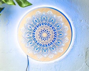 Mandala neon sign, Wooden mandala wall art, Mandala led sign, Yoga studio led sign decor, Flower led wall art, Boho sacred geometry led sign