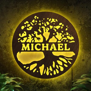 Tree of Life neon sign, Wooden tree neon sign, Custom tree sign personalized, Tree of Life name sign lighted, Tree of Life wall art decor