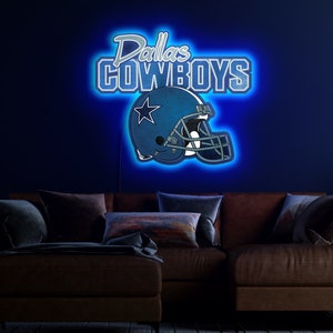 Letrero de neón de los Dallas Cowboys, letrero LED de los Dallas Cowboys, luz de los Dallas Cowboys, letrero de neón de los Dallas Cowboys, letrero de neón de deportes de fútbol, decoración de los Dallas Cowboys