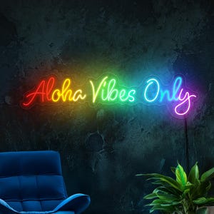 Aloha vibes only neon sign, Positive neon sign, Aloha neon sign, Hawaii neon sign, Multicolor neon, Beach bar decor, Tiki bar sign decor