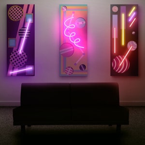 Geometric wall art neon, Abstract wall art led, Abstract neon painting, Painting with neon sign, Wall art neon sign, Painting with light