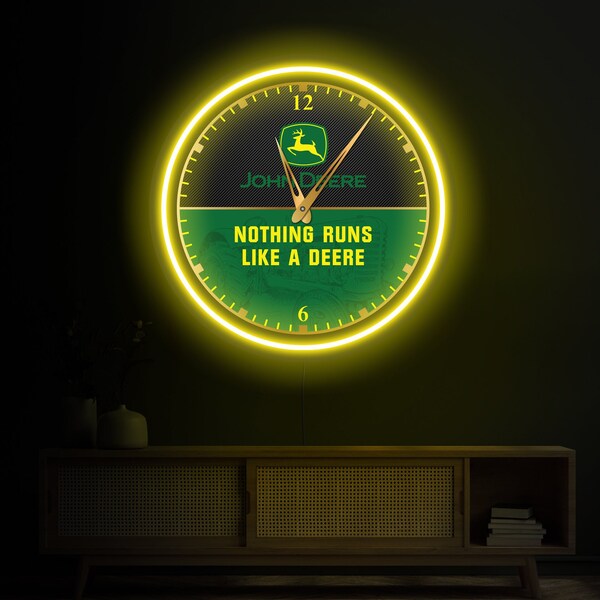 John Deere wall clock, John Deere neon clock, John Deere led sign, John Deere light, Lighted wall clock unique, Farm wall clock, Farmer gift