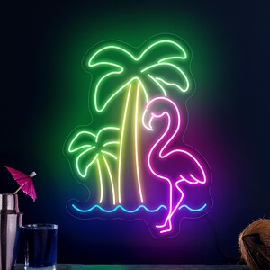 Flamingo Palme Leuchtreklame, Tropische Bar Leuchtreklame, Kunst-Dekor, Oase Leuchtreklame, Paradies-Leuchtreklame, Flamingo Kunst-Dekor, Palme Kunst-Dekor