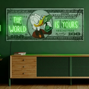 Dollar neon sign, The world is yours neon, Dollar neon art, Dollar light sign, Money neon, Money wall art, Money pop art, Pop art neon sign
