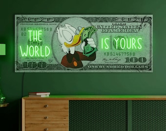 Dollar neon sign, The world is yours neon, Dollar neon art, Dollar light sign, Money neon, Money wall art, Money pop art, Pop art neon sign