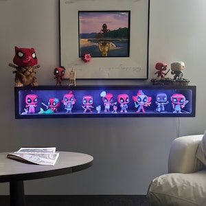 Mini figure display, Figure display shelf with led, Figure display shelf wood, Figure display case neon, Figure wall shelf led