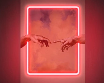 Hand of God neon sign, Hand of God led sign, Neon sign art, Neon sign print, Renaissance neon sign, Neon sign pop art, Hand of God art decor