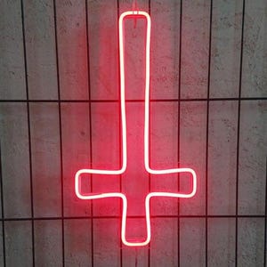 Inverted Cross Neon Sign, Cross Light Sign, Upside Down Cross Sign, St ...