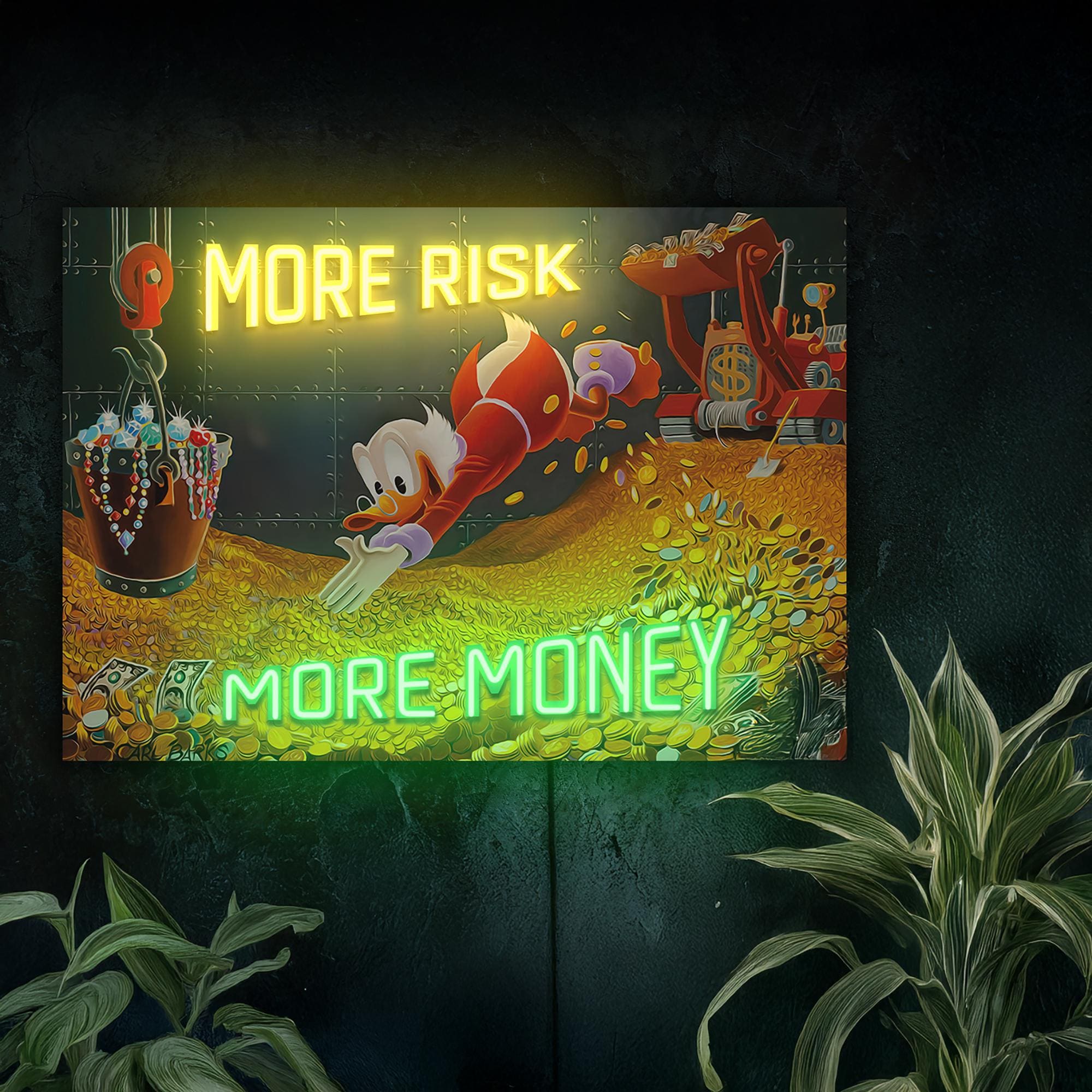 Money neon sign, More risk more money neon sign, Money pop art artwork, Scrooge money sign decor, Dollar neon sign, Money wall art decor