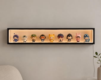 LED Figure Display Shelf, Plywood Wall Mount Case, Modern Design