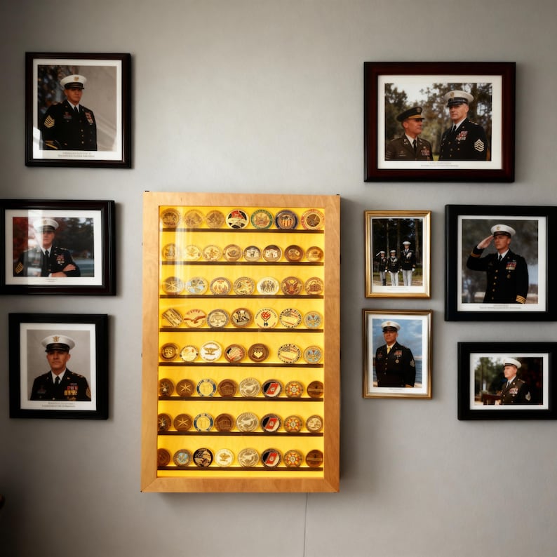Challenge Coin Display Case, Wall Mounted Coin Holder, Wooden Coin Rack ...