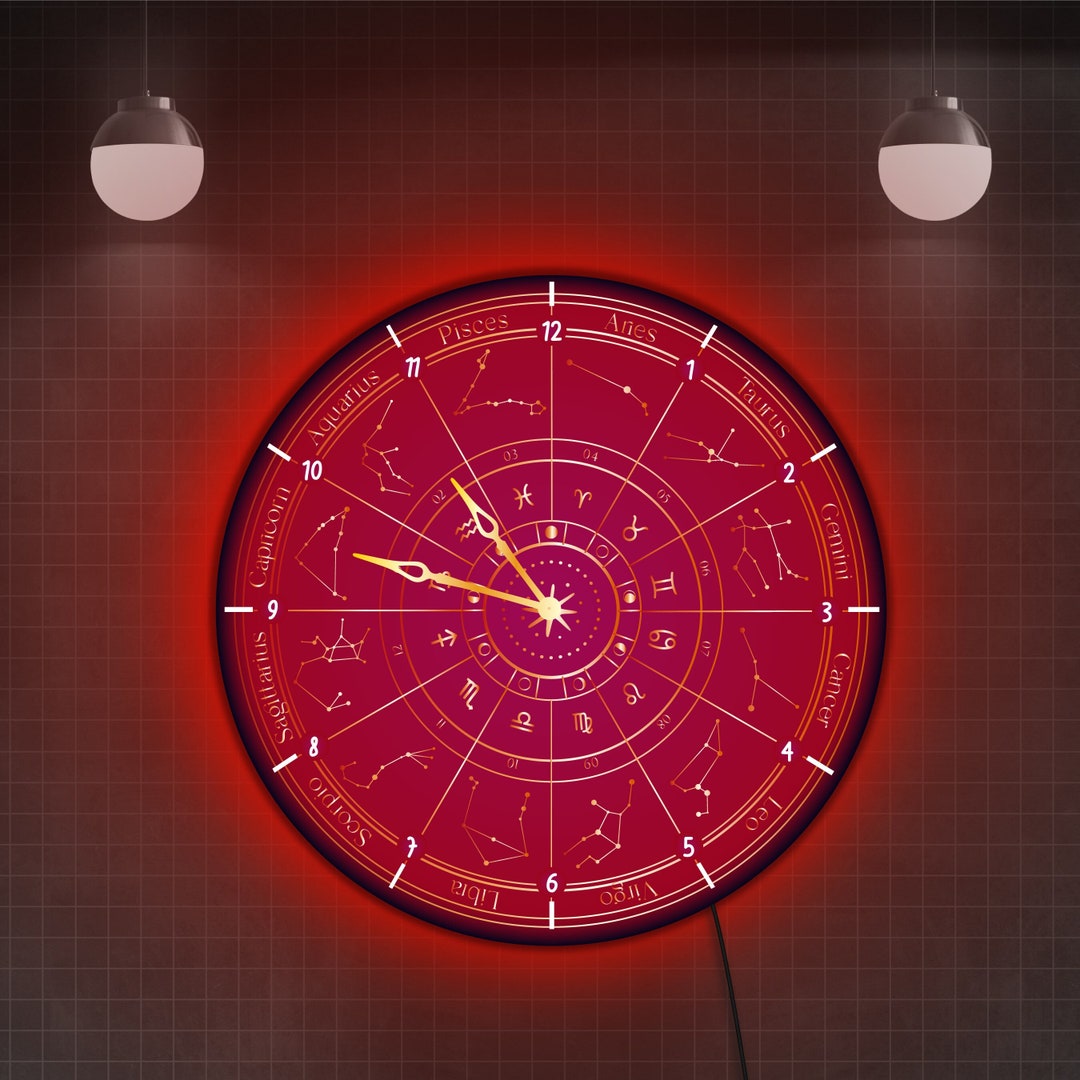 Wheel of the Year Wall Clock, Astrology Wall Clock, Wall Clock With Light, Led Wall Clock, Neon