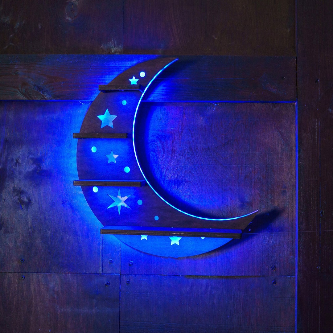 Crescent Moon Shelf, Moon Shelf With Lamp, Moon Shelf for Crystals