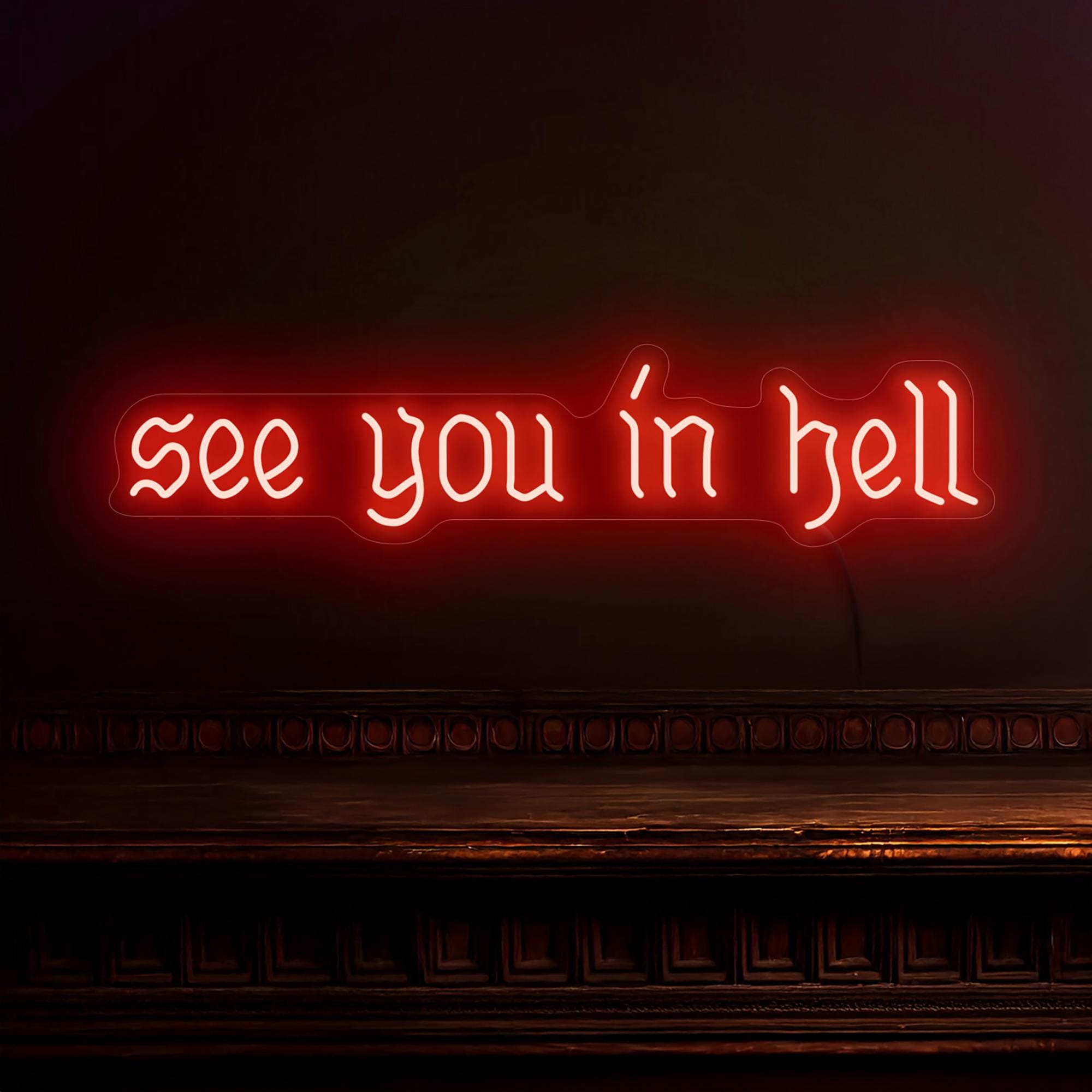See You in Hell Neon Sign, Gothic Neon Sign, Goth Room Sign Decor
