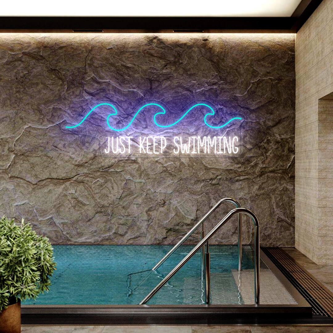 Just Keep Swimming Sign Neon, Wave Neon Sign, Swimming Neon Sign ...