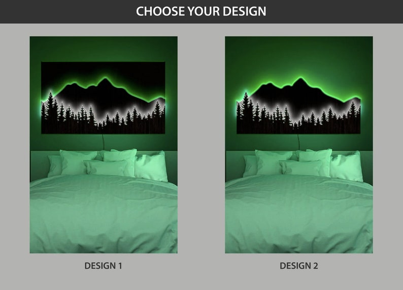 Mountain Wall Art With Lights Mountain With Trees Wall Art Etsy