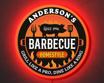 Custom barbecue neon sign, BBQ neon sign, Grill neon sign, Neon sign kitchen, Personalized BBQ sign, Barbecue name sign, Barbecue art decor