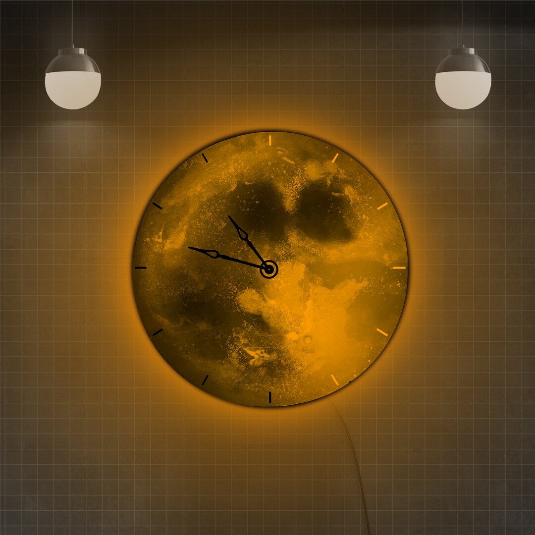 Moon Wall Clock, Space Wall Clock, Led Wall Clock, Wall Clock With