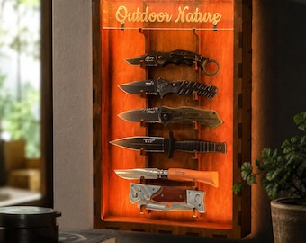 Knife Display Case, Pocket Knife Organizer, Wall Knife Holder, Hunting Knife Shadow Box, LED Knife Storage, Custom Display Shelf
