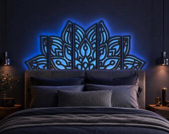 Mandala LED Wall Art, Boho Bedroom Decor, Backlit Headboard Wall Decor, Large Lotus Mandala, Meditation Room Decor, Zen Home Decor