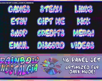 Paneles de Twitch personalizados con estilo nostálgico retro de los años 90 y 2000 para redes sociales