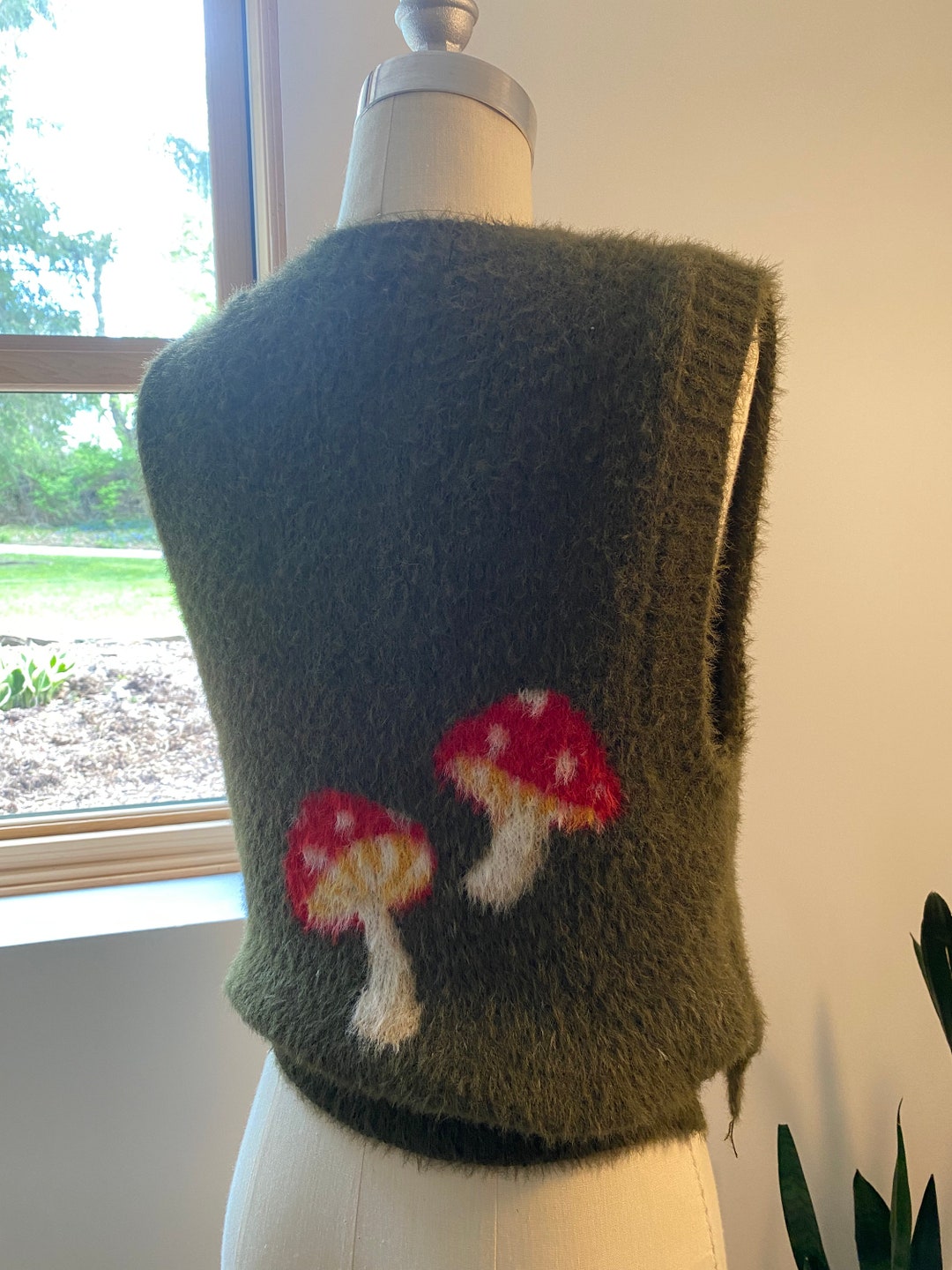 Fuzzy Delia's Style Mushroom Pattern Vest Etsy
