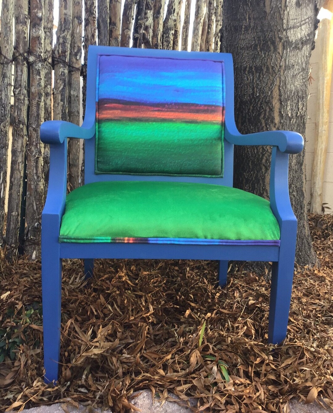 Eclectic Accent Chair Hand Painted Chair Art, Upcycled Furniture and