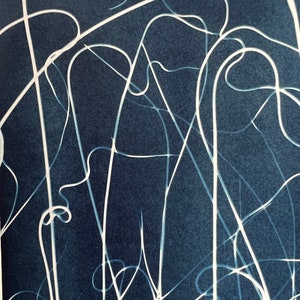 Spring Onions- Cyanotype, 8 x 10, Alternative photography, Sun print, Blueprint, Wall art, Decor, Botanicals, Abstract, Original art