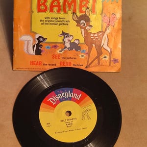Vintage 1966 Walt Disney&#39;s Story of Bambi Um Disco da Disneylândia e Livro 33 1/2 LP