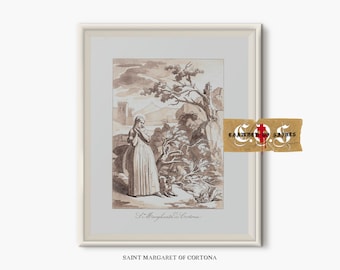 Saint Margaret Of Cortona | Antique Saint Sketch | Christian Wall Decor | DIGITAL DOWNLOAD | Biblical Art | Faith | Christian Wall Art