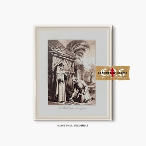 Saint Paul The Simple | Rustic Catholic Wall Art | Vintage Catholic Drawing | DIGITAL PRINT | Biblical Art | Christian Wall Art