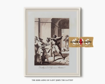 The Beheading Of Saint John The Baptist | Antique Saint Sketch | Christian Wall Decor | DIGITAL DOWNLOAD | Jesus | Christian Wall Art