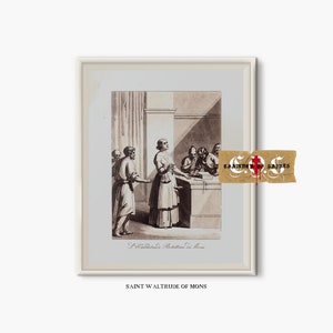 Saint Waltrude Of Mons | Rustic Catholic Wall Art | Vintage Catholic Drawing | DIGITAL PRINT | Biblical Art | Christian Wall Art