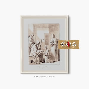 Saint Genevieve, Virgin | Rustic Catholic Wall Art | Vintage Catholic Drawing | DIGITAL PRINT | Bible Verse Print | Christian Wall Art