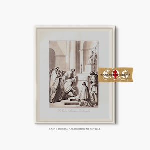 Saint Isidore, Archbishop Of Seville | Neutral Christian Home Decor | Saint Art | PRINTABLE ART | Bible Verse Print | Christian Wall Art