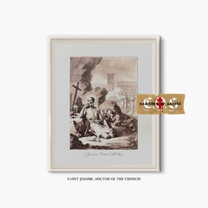 Saint Jerome, Doctor Of The Church | Antique Saint Sketch | Christian Wall Decor | DIGITAL DOWNLOAD | Bible Verse Print | Christian Wall Art