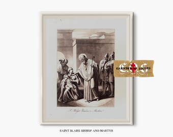 Saint Blaise, Bishop & Martyr | Vintage Christian Sacred Art | Catholic Gift | PRINTABLE WALL DECOR | Religious Poster | Christian Wall Art