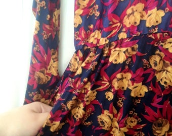 Vintage 80s does 50s Multicolor Rayon Floral Dress