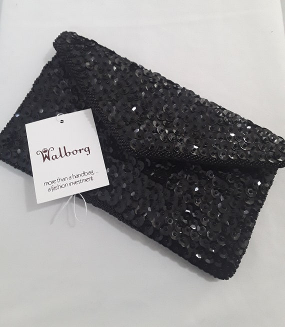 Vintage 60s Walborg Black Beaded Clutch Purse - image 1