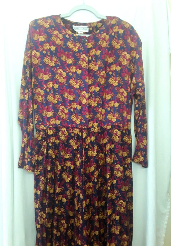 Vintage 80s does 50s Multicolor Rayon Floral Dress - image 5