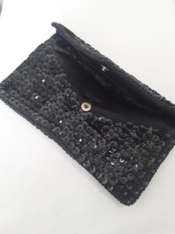 Vintage 60s Walborg Black Beaded Clutch Purse - image 2