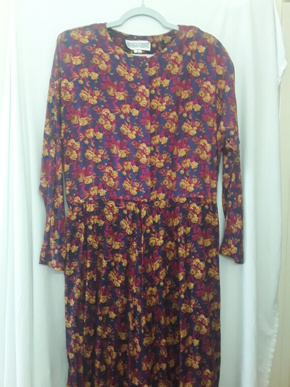 Vintage 80s does 50s Multicolor Rayon Floral Dress - image 6