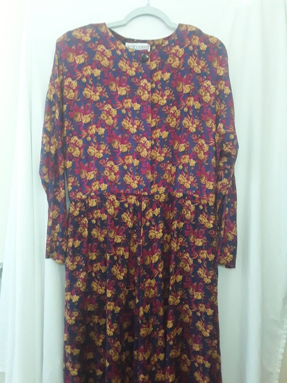 Vintage 80s does 50s Multicolor Rayon Floral Dress - image 7