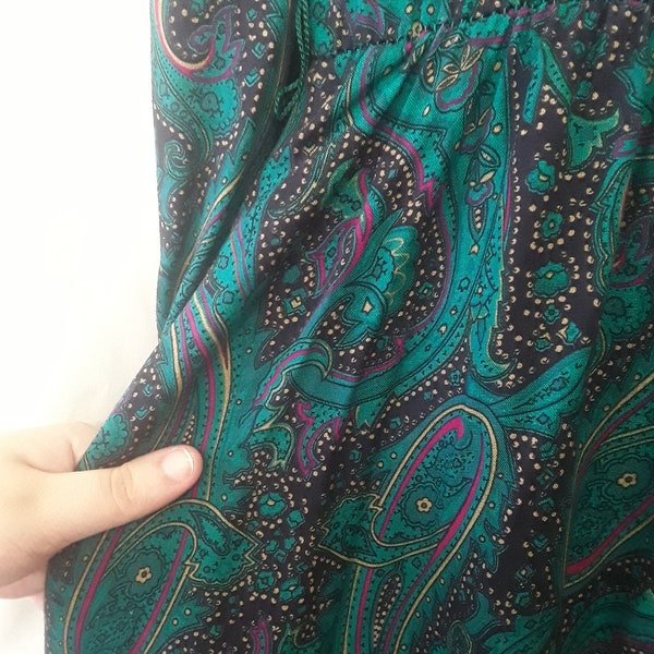 Vintage 80s Teal Paisley Dress