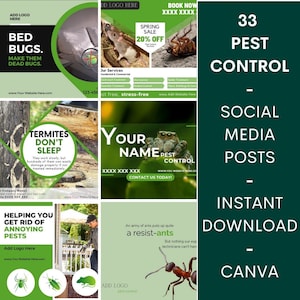 Pest Control Social Media Templates Canva Facebook Instagram Exterminator Template Instant Download